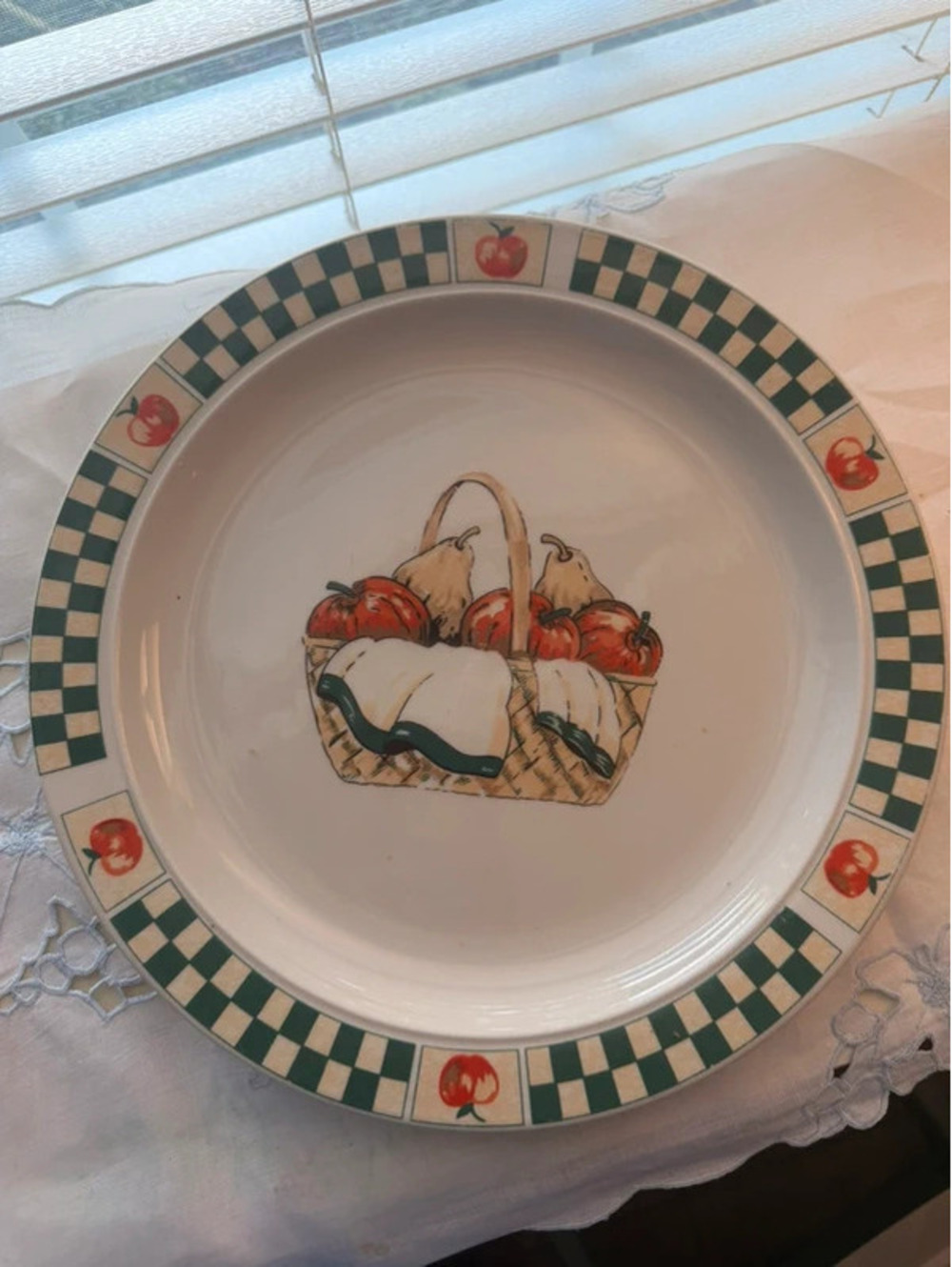 Vintage Stoneware Apple Basket Checkerboard Dinner Plate